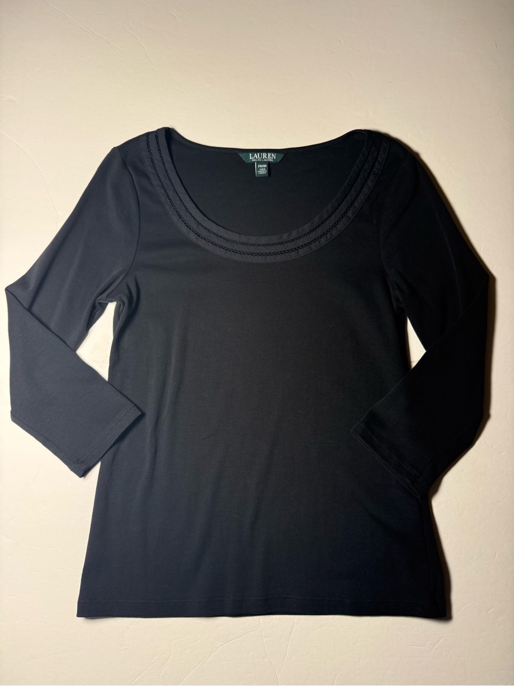 Lauren Ralph Lauren Black Long Sleeve Scoop Neck Tee Size medium petite